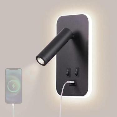 Imagem de Lâmpadas de parede LED com carregamento USB Lâmpada de leitura Lâmpada de parede moderna de alumínio com interruptor 330° Rotativo Iluminação de parede interior Sala de estar Quarto Hotéis Mesa de