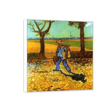 Imagem de Vincent van Gogh Famosa pintura em tela de arte de parede pronta para pendurar. Pintor a caminho do trabalho. Imagem em moldura branca para decoração de sala de estar 70 x 80 cm 27 x 31 pol