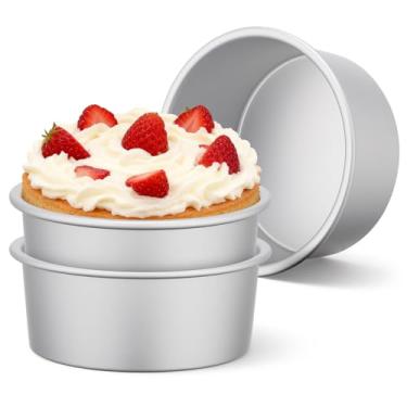 Imagem de Beasea Conjunto de 3 formas de bolo de 15 cm, pequenas formas redondas de liga de alumínio para festa de aniversário, casamento, molde de forma de forma de bolo de queijo - fundo fixo
