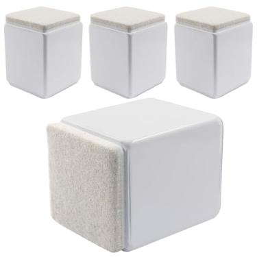 Imagem de Piutouyar 4 peças de elevação autoadesivas para móveis, elevadores de cama quadrados resistentes de aço carbono para cadeira de sofá com almofada de feltro (branco, 52 mm de altura)