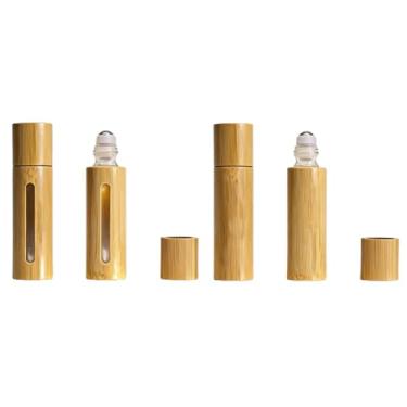 Imagem de ARFUKA Frascos de rolo de 5 ml para óleos essenciais, garrafas recarregáveis de bambu com esfera de rolo de aço inoxidável, recipientes vazios à prova de vazamento, perfeitos para viagens e uso diário