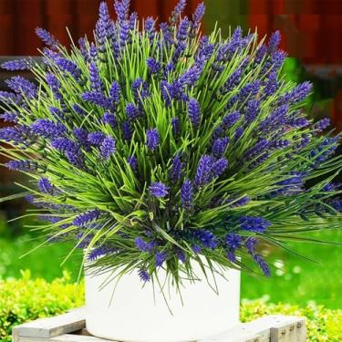 Imagem de RETROSOHOO 12 pacotes de plantas artificiais ao ar livre com flor de lavanda, planta de grama falsa resistente aos raios UV, não desbota, plantas artificiais e arbustos, decoração para varanda, jardim