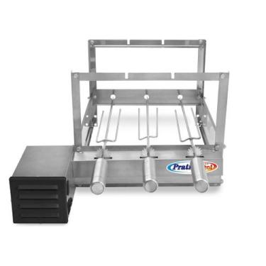 Imagem de Churrasqueira Gira Grill Inox Giratória 3 Espetos Elétrica - Pratic Me