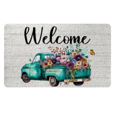 Imagem de ISANOU Tapete de porta de boas-vindas, tapete de porta externo de caminhão de flores, capacho antiderrapante para entrada interna ao ar livre varanda casa de fazenda, 76 x 43 centímetros