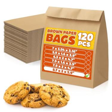Imagem de Pacote com 120 pequenos sacos de papel marrom – Lancheiras marrons pequenas adequadas para padaria, lanches e doces, duráveis e fáceis de armazenar, tamanho conveniente (22 x 5 x 15 cm), bom para uso