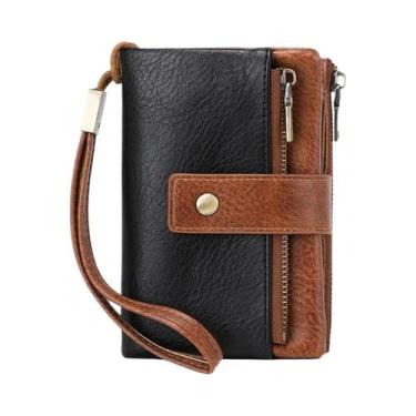 Imagem de Carteira Vintage Feminina Com Bloqueio RFID, Zíper Duplo, Múltiplos Co