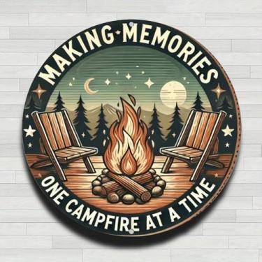 Imagem de Making Memories One Campfire Badge Vintage Rústico Alumínio Metal Placa de Parede Redonda, 20 cm Presentes e Decoração para Casa, Escritório, Café e Quintal