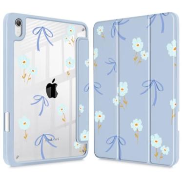 Imagem de Mektron Capa impressa para iPad mini 7 (A17 Pro) 2024/Mini 6 2021, iPad mini 7ª/6ª geração, capa de tela de retina líquida de 8,3 polegadas, porta-lápis embutido com capa traseira transparente, laços