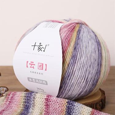 Imagem de SHIKE Cloud-Cluster, fio de cor arco-íris, lã macia e algodão gradiente multicolorida para tricô ou crochê. 38% algodão, 18% lã, 44% acrílico, 200g 458m (YT12)