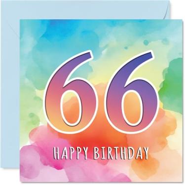 Imagem de Stuff4 Cartões de aniversário de 66 anos para homens e mulheres - colorido aquarela idade - cartão de feliz aniversário para homem de 66 anos mulher irmã irmão babá primo, cartões comemorativos de