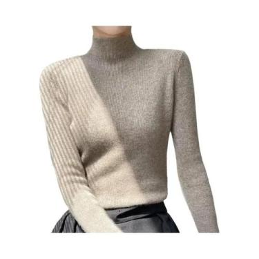 Imagem de Suéter Feminino De Tricô Grosso Sólido Com Gola Alta Estilo Harajuku C
