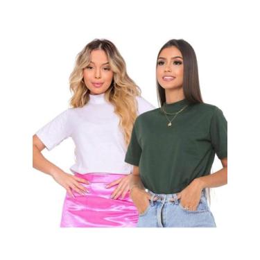 Imagem de KIT 2 Blusa Manga Curta Gola Alta Malha Ribana Canelada Feminina - Aud