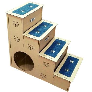 Imagem de Escada 4 Degraus Personalizada com toca e o nome do seu Gatinho - IMGR