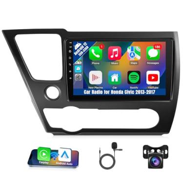 Imagem de Rádio estéreo automotivo para Honda Civic 2013 2014 2015 2016 2017 com carplay sem fio Android Auto, tela de rádio veicular de 9 polegadas, navegação GPS BT FM Bcakup