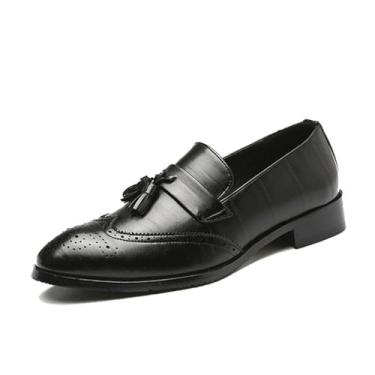 Imagem de Sapato social masculino com borla, sapatos de smoking para homens Brogue couro PU mocassim para homens, Preto, 44