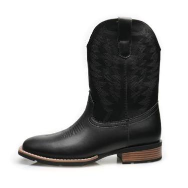 Imagem de Botas de cowboy ocidentais masculinas, bico quadrado, bordado, couro PU, patchwork, cavaleiro, gola V, Preto, 40