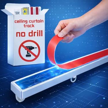 Imagem de AJAZZ Suporte de teto autoadesivo para cortina de teto, trilho para cortinas (3,32 m, branco) para parede lisa - sem broca, parafusos, haste de cortina adesiva (não flexível)