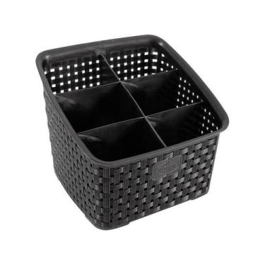 Imagem de Organizador Multiuso Rattan Com 6 Divisórias Preto 214 Nitron