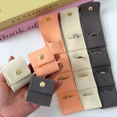 Imagem de Bolsa dobrável de couro para exibição de joias, recipiente portátil, colar, anel, estojo de armazenamento, organizador de brincos, embalagem de joias (bege)