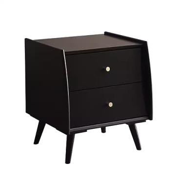 Imagem de Mesa de cabeceira de madeira de cor pura, mesa de cabeceira para casa e quarto, armário de armazenamento pequeno simples com gaveta dupla, suporte de cabeceira para quarto e quarto (preto)