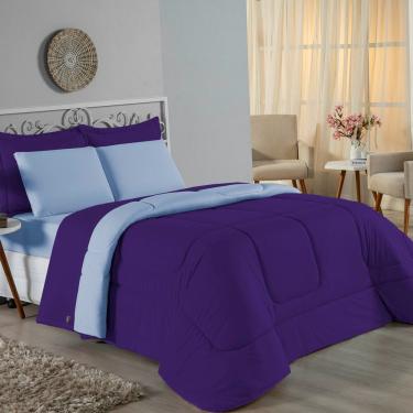 Imagem de Edredom Solteiro Nobre 1 Peça Dupla Face 1,60m X 2,40m Malha 100% Algodão - Roxo / Azul-bebê