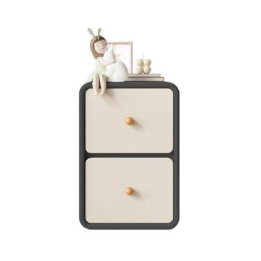 Imagem de Mesa de cabeceira moderna de madeira preta pequena ultra estreita com clipe lateral organizador armário de armazenamento bege prático (XS)