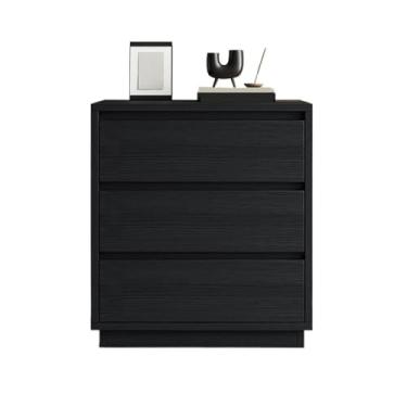 Imagem de Mesa de cabeceira moderna de madeira com três gavetas, grande capacidade, para casa, quarto, armário de armazenamento, cor preta, prática (grande)
