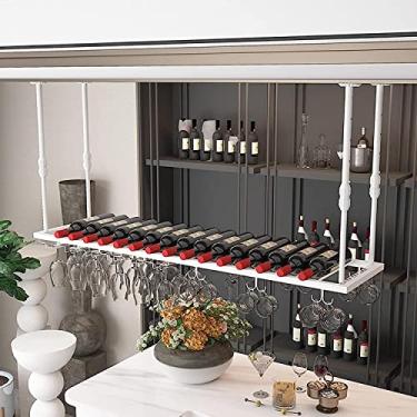 Imagem de Suporte suspenso para copos de vinho, suporte de copo de vinho, altura ajustável, prateleira de armazenamento de decoração, prateleira de exibição de ferro para bares, restaurantes, cozinhas, 2 cores
