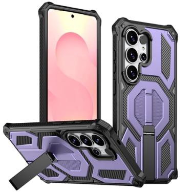 Imagem de LYJSMGZ Capa militar à prova de choque para Samsung Galaxy S25 Ultra/S25 Plus/S25, capa com suporte magnético de metal, leve, fina, antiderrapante, roxa, S25