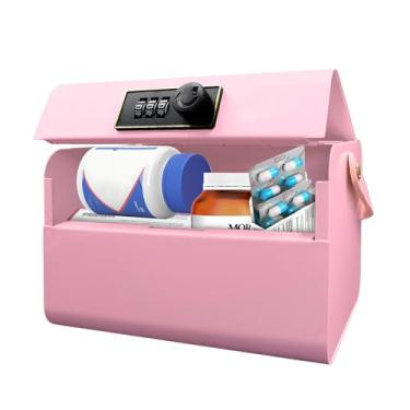 Imagem de ACOSIY Caixa de bloqueio de medicamentos com código, caixa portátil de armazenamento de medicamentos com alça, estojo de medicamentos de segurança, organizador de primeiros socorros para dormitório