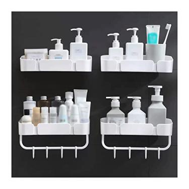 Imagem de 2 prateleiras de armazenamento de artigos de higiene de plástico, prateleiras de armazenamento de plástico duplas montadas na parede, sem perfuração, prateleiras de armazenamento de vaso sanitário