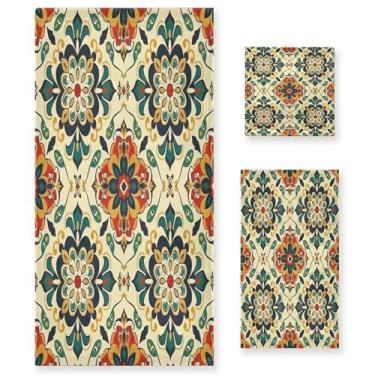 Imagem de xigua Conjunto de toalhas de banheiro floral absorvente macio 3 peças toalha de banho toalha de mão toalhas decorativas para banheiro, academia, hotel, praia, piscina
