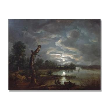 Imagem de NHLDZYH Quadro famoso para salão - réplica de J.C. Dahl - Paisagem romântica nórdica em tela - decoração de parede elegante. (Mar de Esrum). 70 x 90 cm. Apenas tela