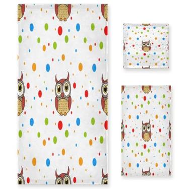 Imagem de xigua Conjunto de toalhas de banheiro com corujas fofas absorventes macias 3 peças toalha de banho toalha de mão toalhas decorativas para banheiro, academia, hotel, praia, piscina