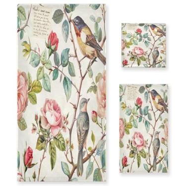Imagem de xigua Beautiful Birds Conjunto de toalhas de banheiro absorvente macio 3 peças toalha de banho toalha de mão toalhas decorativas para banheiro, academia, hotel, praia, piscina