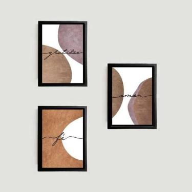 Imagem de Kit 3 Quadros Amor Fé Gratidão Abstrato 33X24Cm Com Vidro