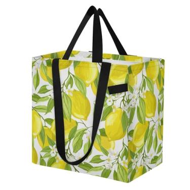 Imagem de SEHANY Sacolas de compras reutilizáveis de verão limão com alças reforçadas, bolsa de compras de lona dobrável à prova d'água de grande capacidade para viagem, cozinha, praia