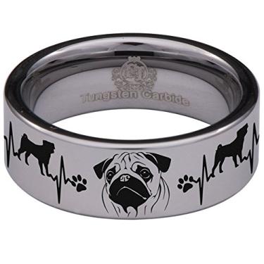 Imagem de Friends of Irony Aliança de casamento inspirada em animais de pug de carboneto de tungstênio para homens e mulheres, 8 mm