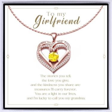 Imagem de Colar de coração banhado a ouro rosa "I Love You" para mulheres, colar de amor eterno, pingente de pedra do mês de nascimento para aniversário dela, aniversário, dia dos namorados, presente de Natal