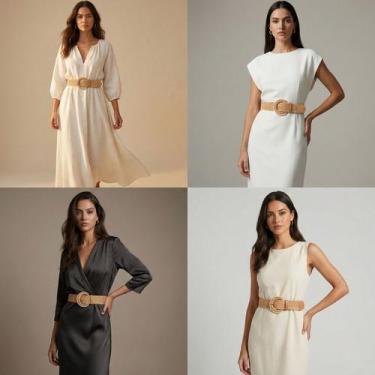 Imagem de Cinto Feminino Tecelagem Palha Elástico sem Furação Fivela Meia Lua Ve