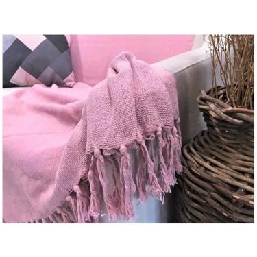 Imagem de Manta Para Sofá Gigante 100% Algodão Artesanal | Cobertura Decorativa para Sofá ou Cama, Franja Feita à Mão, Charme e Conforto(Rosa)