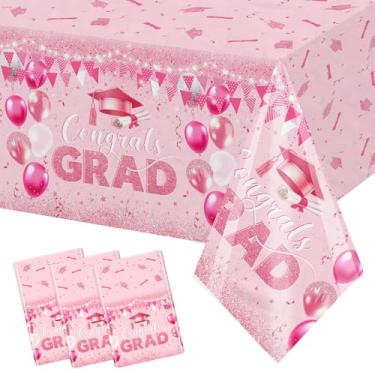 Imagem de MEHOFOND Pacote com 3 toalhas de mesa de graduação em ouro rosa, toalha de mesa descartável de plástico para graduação 137 x 274 cm, capa de mesa rosa para festa de formatura
