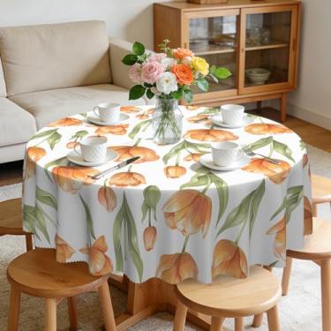 Imagem de Eikione Toalha de mesa redonda floral de 152 cm, toalhas de mesa de poliéster tulipa à prova d'água, sem manchas, sem rugas, capa de mesa para casa, cozinha, jantar, festa, decoração de pátio