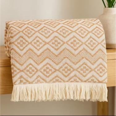 Imagem de Manta Luxo Gigante para Sofá e Cama 2,40x1,80m Algodão Premium Decorativa Artesanal Capa Protetora(TAMBABA 2.4X1.8M CARAMELO)