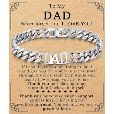 Imagem de Pulseira masculina para meninos adolescentes para papai, tio, marido, pai, filho, marido, sobrinho, neto irmão, 9 mm, pulseira de corrente cubana de aço inoxidável de 9 mm, joias para Dia dos