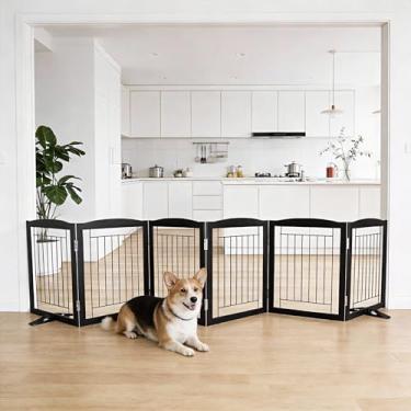 Imagem de Cerca interna para cães, portão interno para portão de animais de estimação - 6 painéis independentes, corredores, casa ou escadas - animal de estimação de madeira expansível retrátil de 300 x 61 cm