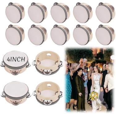 Imagem de Tambor de pandeiro de casamento de 10 cm para adultos que fazem barulho, pandeiro, mão, fileira única, metal, percussão, presente, festa da igreja (50 peças, 10 polegadas)