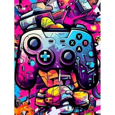 Imagem de Diosedyer Kit de pintura de diamante para controle de jogos neon, arte de rua, grafite completo 5D, arte de diamante, gamepad faça você mesmo, artesanato de diamante para adultos relaxamento e