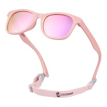 Imagem de COCOSAND Óculos de sol infantis com alça flexível polarizada proteção UV para crianças e crianças em idade escolar, meninos e meninas de 4 a 10 anos, Rosa com lente rosa, Medium