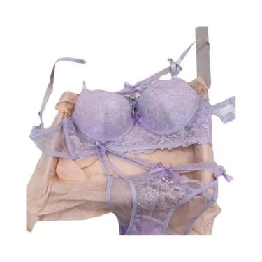 Imagem de Conjunto De Sutiã De Renda Roxa Kawaii Com Coração, Bralette Push Up, 